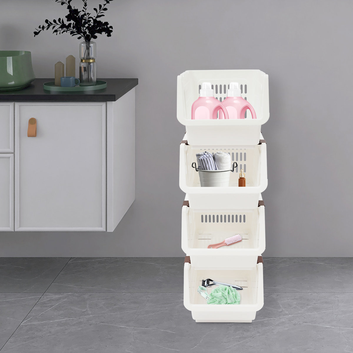 9.5" 4PCS Stacking Storage Baskets Rectangular Stackable Organizer Storage Bins Modern